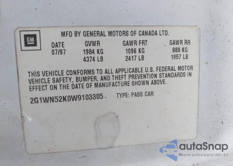 1998 Chevrolet Lumina Ltz из США, поврежденный, VIN 2G1WN52K0W9103305